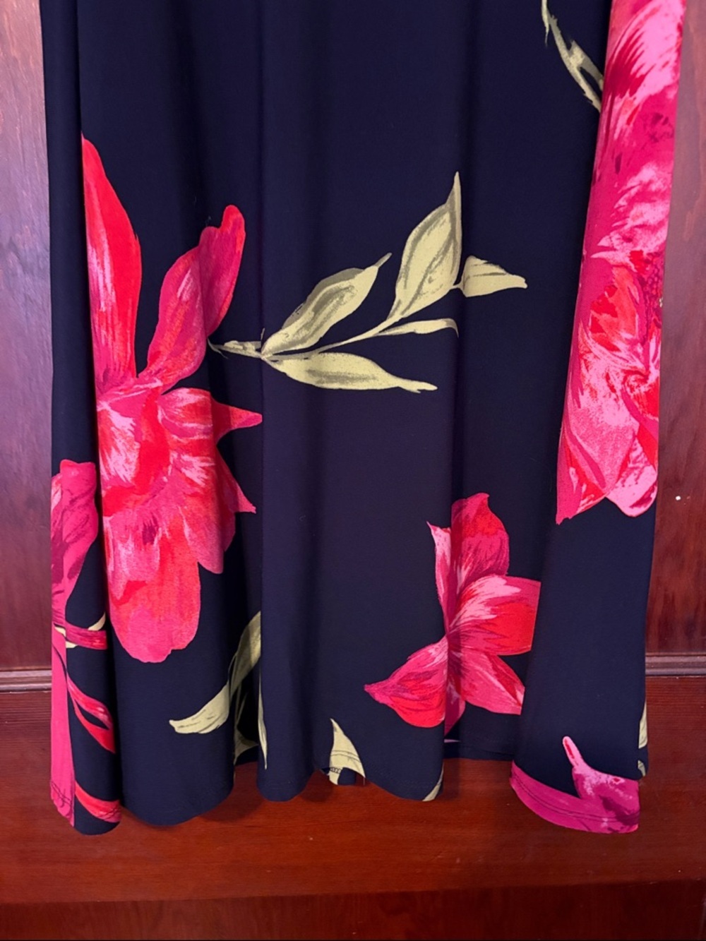 Women’s Navy Floral A-Line Dress with Pink & Green Print - Picture 6 of 10